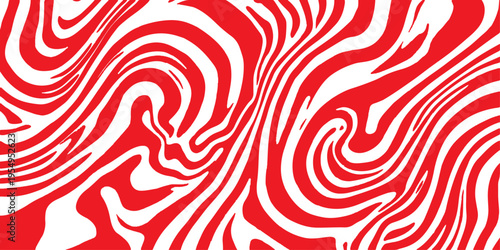 Seamless abstract red background with geometric black lines and wave patterns forming a decorative vector texture for wallpaper and art design