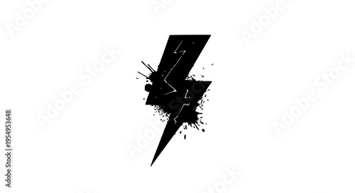 Lightning bolt graphic with black splatter effect and white lines featuring electric, electricity, shock with energy and illustration elements for