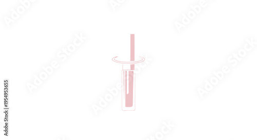 Minimalist Pink Lip Gloss Tube with Applicator Brush, Simple Line Art, Isolated White Background