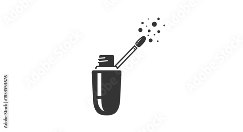 Black Mascara or Lip Gloss Tube with Sparkle Effect Applicator, Isolated White Background