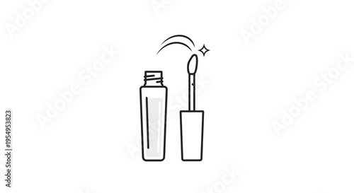 Outline Cosmetic Mascara or Lip Gloss Wand with Sparkles, Beauty Product Isolated White Background.