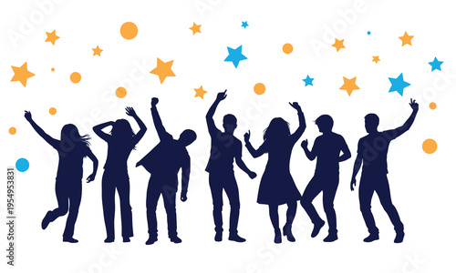 Celebrate happy friend ship day with friends silhouette and colorful stars