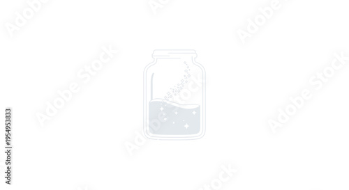 Faint Blue Jar Icon with Liquid and Subtle Dots Inside, Skincare Product or Refreshing Drink Symbol on Isolated White Background