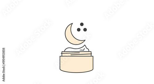 Soft Beige Cream Jar Icon with Crescent Moon and Dot Texture, Skincare Product Concept on Isolated White Background