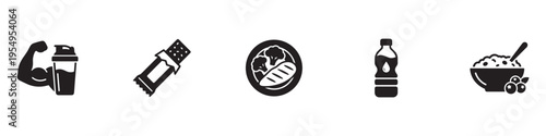 Fitness food and sports nutrition icons. Healthy lifestyle diet symbols. Vector Illustration. EPS 10