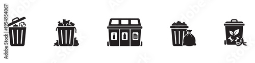 Trash icons set. Dust bin sign collection. Can or delete symbol. Recycle bin icon button. Dustbin icon in trendy flat and line design. wastage or garbage can. Rubbish Bin group. Vector Illustration. E