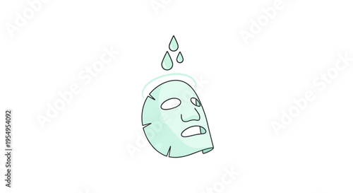 A cartoon face with a green face mask and sweat drops on forehead.