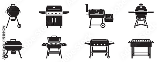 A collection of bbq grill silhouette icon set. Simple design black color and white background. Vector Illustration. Vector Graphic. EPS 10