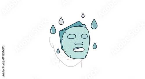 A person wearing a hydrating face mask with water droplets.