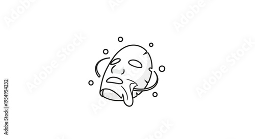 Outline of Face Mask with Dripping Liquid, Active Hydrating Skincare Concept on Isolated White Background