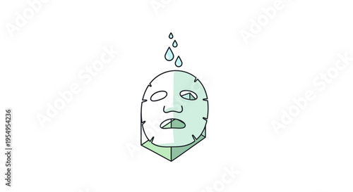 Green Face Mask in Box Packaging with Water Drops, Natural Skincare Product on Isolated White Background