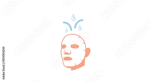 Peach-Colored Face Mask with Refreshing Water Drops, Hydrating Skincare Treatment on Isolated White Background