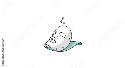 Folded Sheet Face Mask Resting on Blue Cloth, Skincare Preparation Concept on Isolated White Background