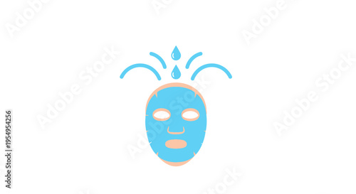 Refreshing Blue Face Mask with Water Splash Effect, Active Skincare Treatment on Isolated White Background