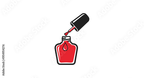 Red nail polish bottle with black cap.
