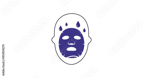 Blue Sheet Face Mask for Skincare with Liquid Drops, Isolated White Background