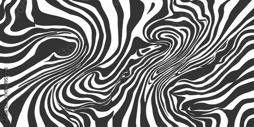 Seamless black and white zebra skin texture with a geometric wave pattern creates a vintage textile illustration for a floral art backdrop or decorative wallpaper design