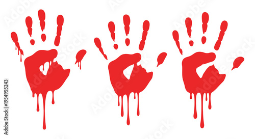 A series of vibrant red handprints and a distorted face appear creating a dramatic unsettling visual silhouette high quality professional detailed
