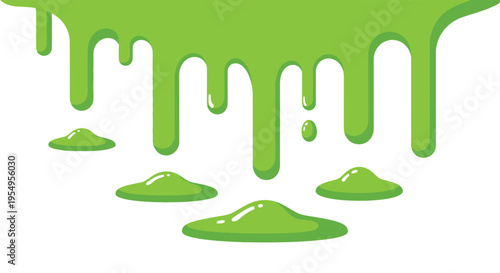Bright green slime drips and pools against a stark white background forming abstract shapes a striking silhouette high quality professional