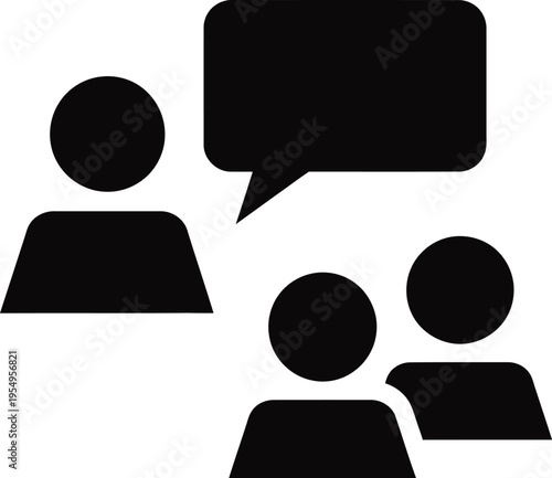 Simple black silhouette of people talking and communicating