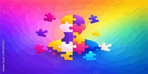 Abstract colorful background of 3D jigsaw puzzle pieces where a business team joins shapes to find a successful solution through teamwork and connection