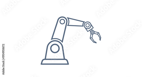 A simple line drawing of a robotic arm with a claw-like gripper on a white background