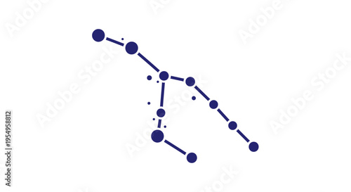 A minimalist illustration of the Orion constellation with connected blue dots on a white background