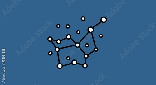 A minimalist graphic illustration of a constellation on a blue and white background with a simple design