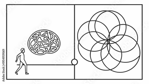 Minimal Split Brain Vector Illustration with Left and Right Brain Concept, Creativity vs Logic and Cognitive Thinking Design
