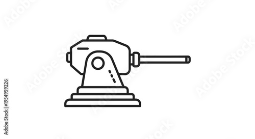 Line drawing of a drill press on a clean white background with black lines and a minimalist design