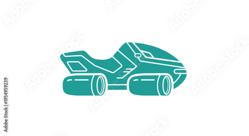 Teal-colored illustration of a futuristic race car on a white background with sleek design