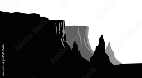 A stark landscape featuring jagged rock formations and a distant mountain range depicted in a dramatic silhouette high quality professional detailed