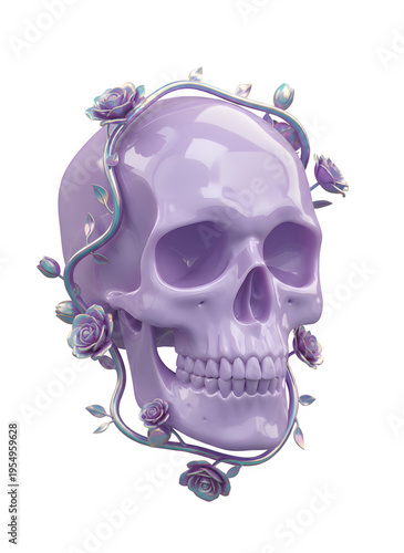 Purple skull with floral decorations.