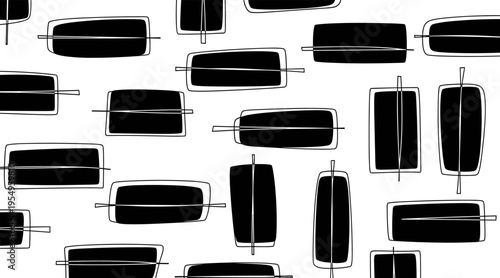 Rectangular skewered food shapes arranged in repeating pattern, no seamless