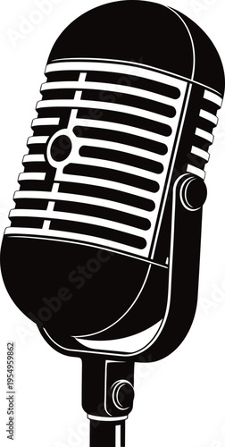 Vintage microphone illustration with grille and stand