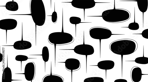 Rounded abstract blobs with elongated tails on white surface, no seamless