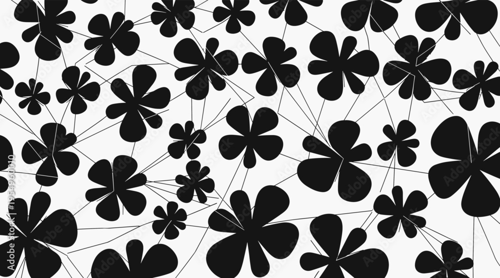 Obraz premium Multiple clover silhouettes scattered across white background, no seamless