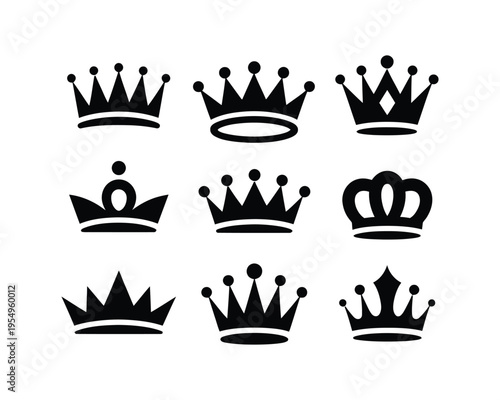 Royal crown silhouette set, coronation ceremony elements, kings day celebration graphics, luxury pageant icons, vector clipart, elegant monarchy logo design