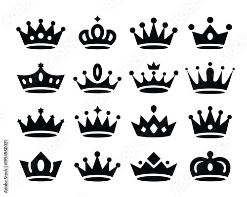 Majestic crown bundle, luxury monarchy insignia, coronation event assets, royal birthday party decor, vector silhouettes, premium award emblem design