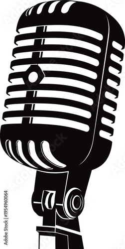Vintage microphone illustration in black and white
