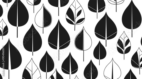 Stylized teardrop leaves repeating in monochrome seamless pattern, no seamless