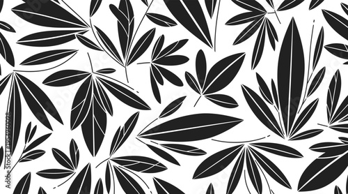 Tropical leaves arranged in repeating seamless pattern, no seamless