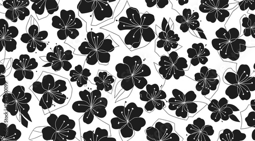 Floral blossoms scattered across seamless pattern background, no seamless