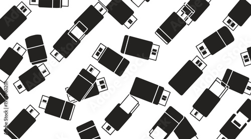 Usb flash drive icons scattered across white repeat surface, no seamless