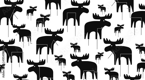 Moose silhouettes repeating across seamless white background, no seamless