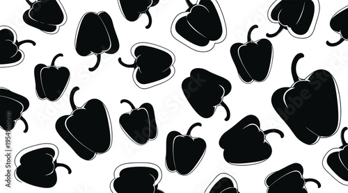 Bell peppers arranged scattered on seamless white background, no seamless