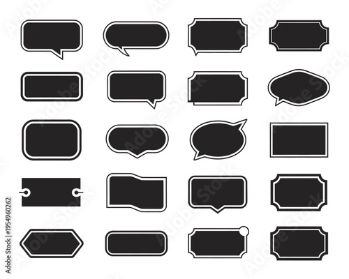 Speech bubble label bundle, social media chat graphics, sale tag frames, dialog message vector set for sticker, badge, web banner