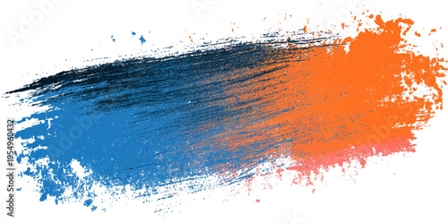 Vibrant brushstroke, blending blue and orange hues across the scene with a gritty texture, evoking a sense of raw energy and creativity. 