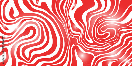 Seamless abstract red and white pattern with hearts and striped wave lines creates a vector illustration for textile decoration and floral art wallpaper backgrounds