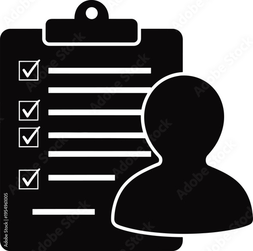 Clipboard with checklist and user profile icon